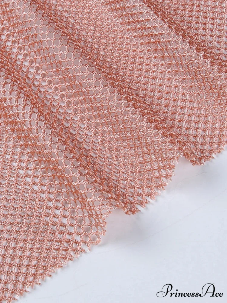 Round Splicing Neck Furry Hollow Mesh Glitter Arm Women's See-through Long Dress - Image 3