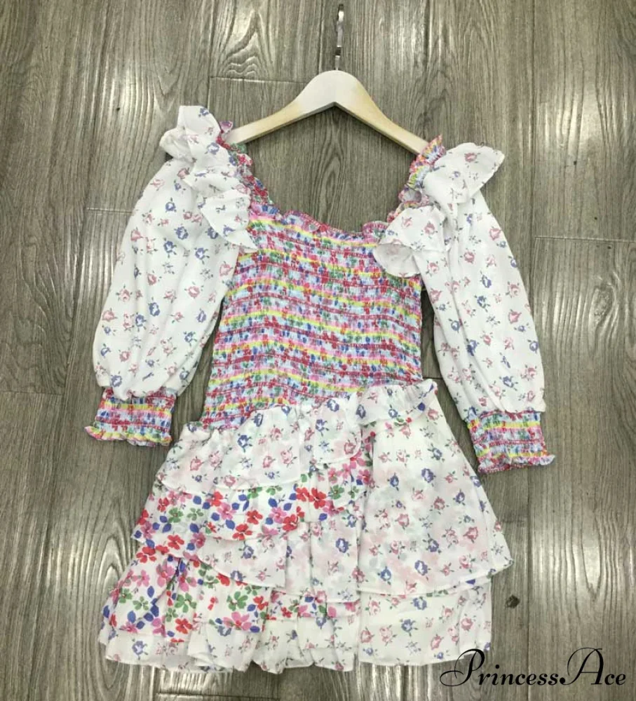 Boxy with Design Ruffled Party Puff and Gown Flowered Sleeves Mixed Neck - Image 10