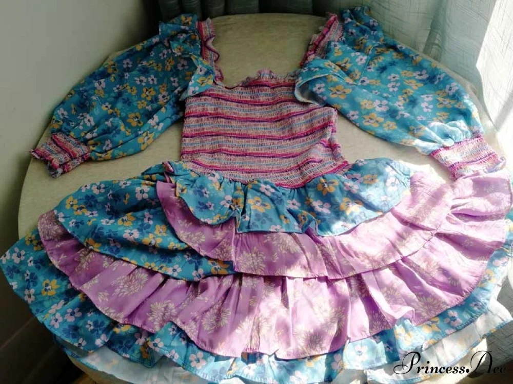 Boxy with Design Ruffled Party Puff and Gown Flowered Sleeves Mixed Neck - Image 13