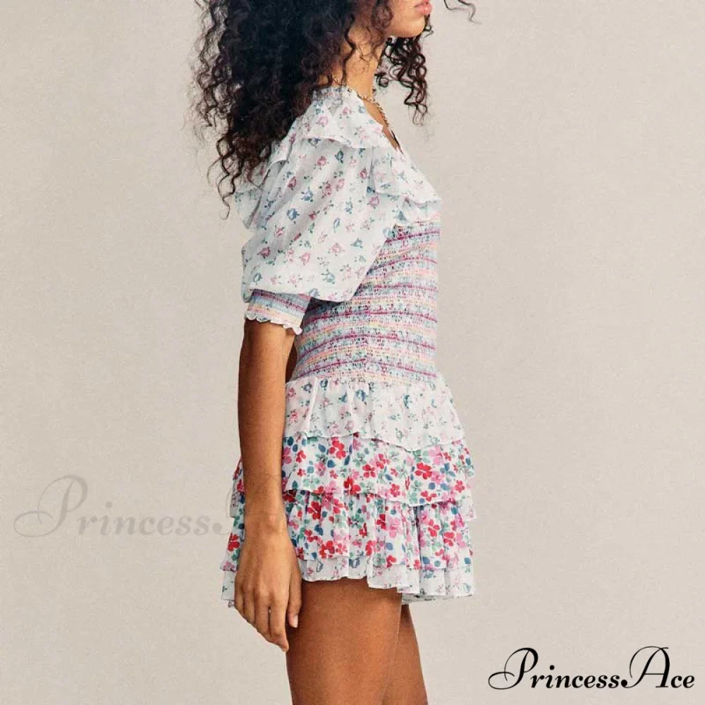 Boxy with Design Ruffled Party Puff and Gown Flowered Sleeves Mixed Neck - Image 2