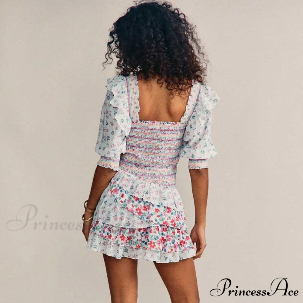Boxy with Design Ruffled Party Puff and Gown Flowered Sleeves Mixed Neck - Image 3