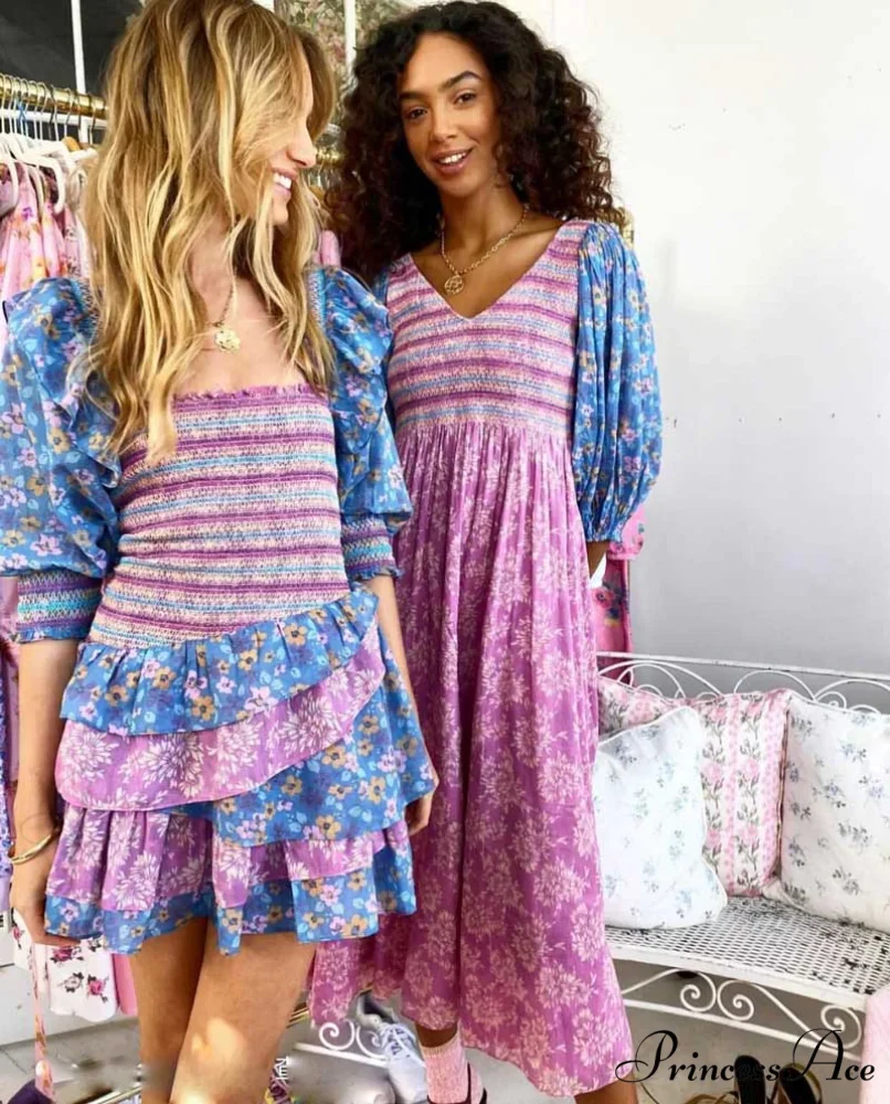 Boxy with Design Ruffled Party Puff and Gown Flowered Sleeves Mixed Neck - Image 5