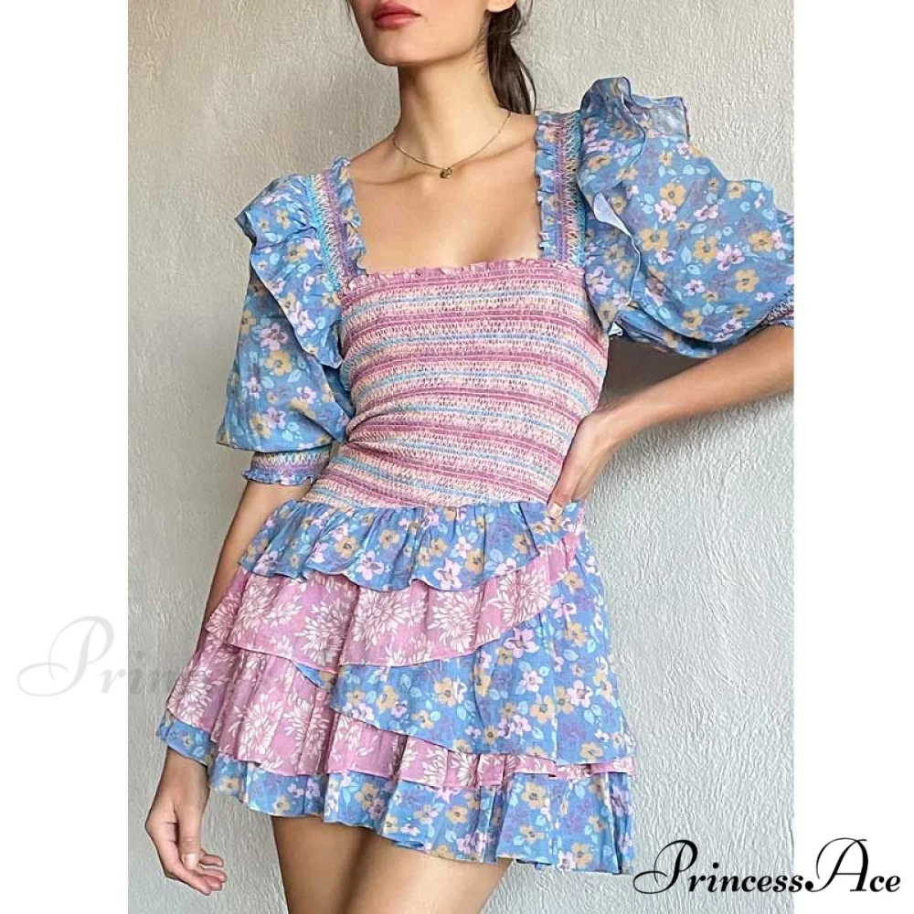 Boxy with Design Ruffled Party Puff and Gown Flowered Sleeves Mixed Neck - Image 6