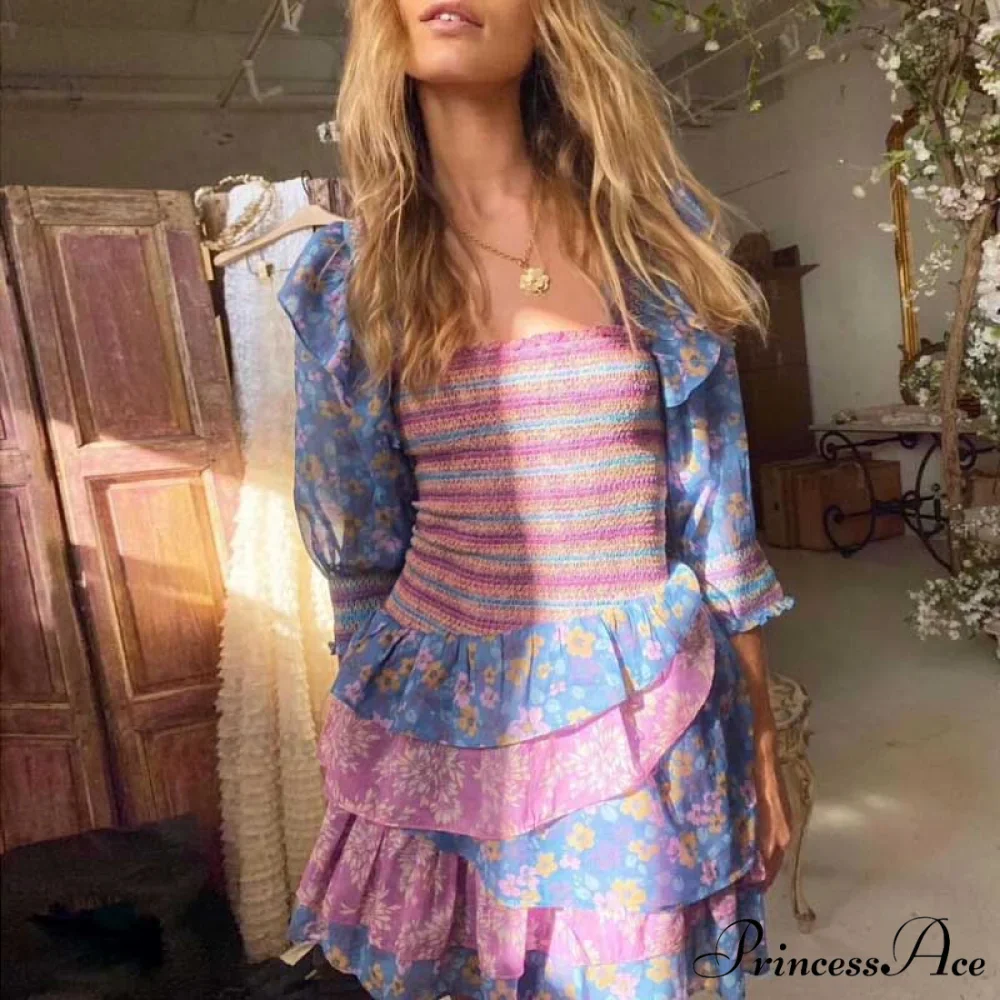 Boxy with Design Ruffled Party Puff and Gown Flowered Sleeves Mixed Neck - Image 7