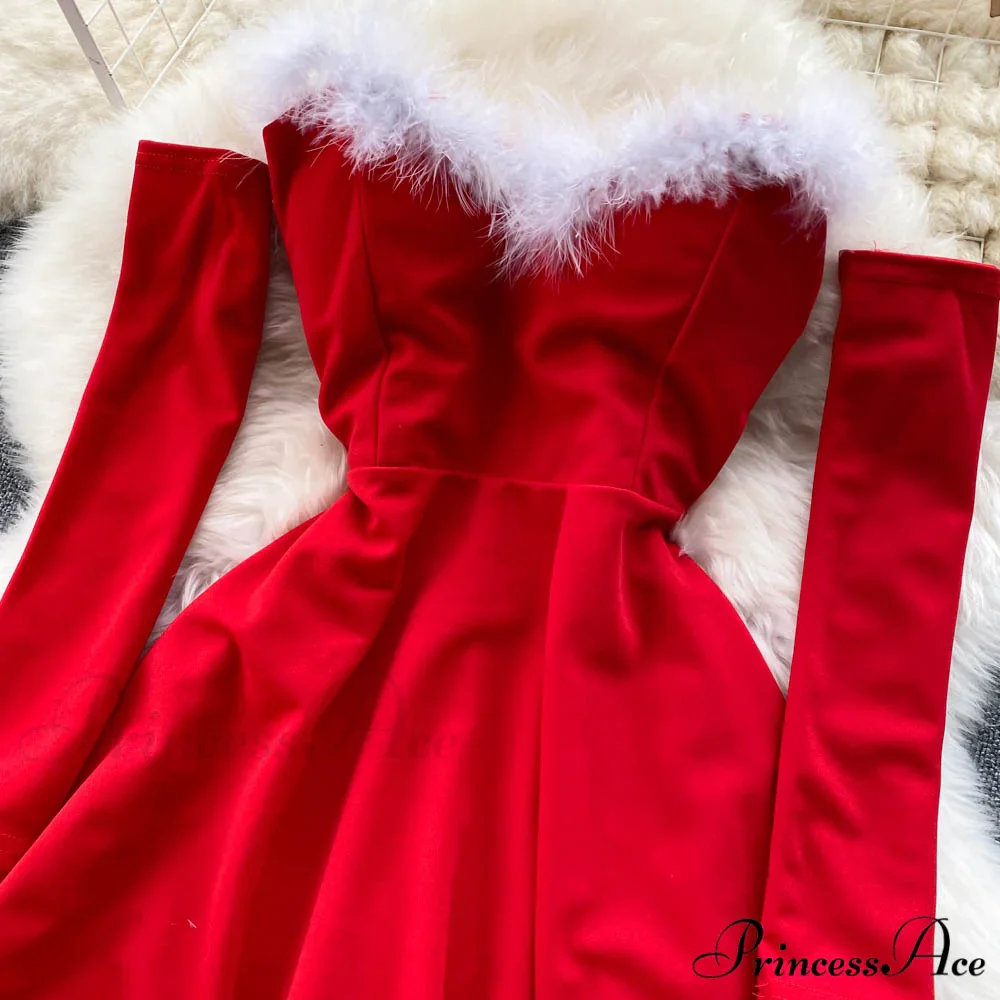 Gown Red for Backless Furry Strapless Elegant - Women Party New Year/Christmas/Femme - Image 10