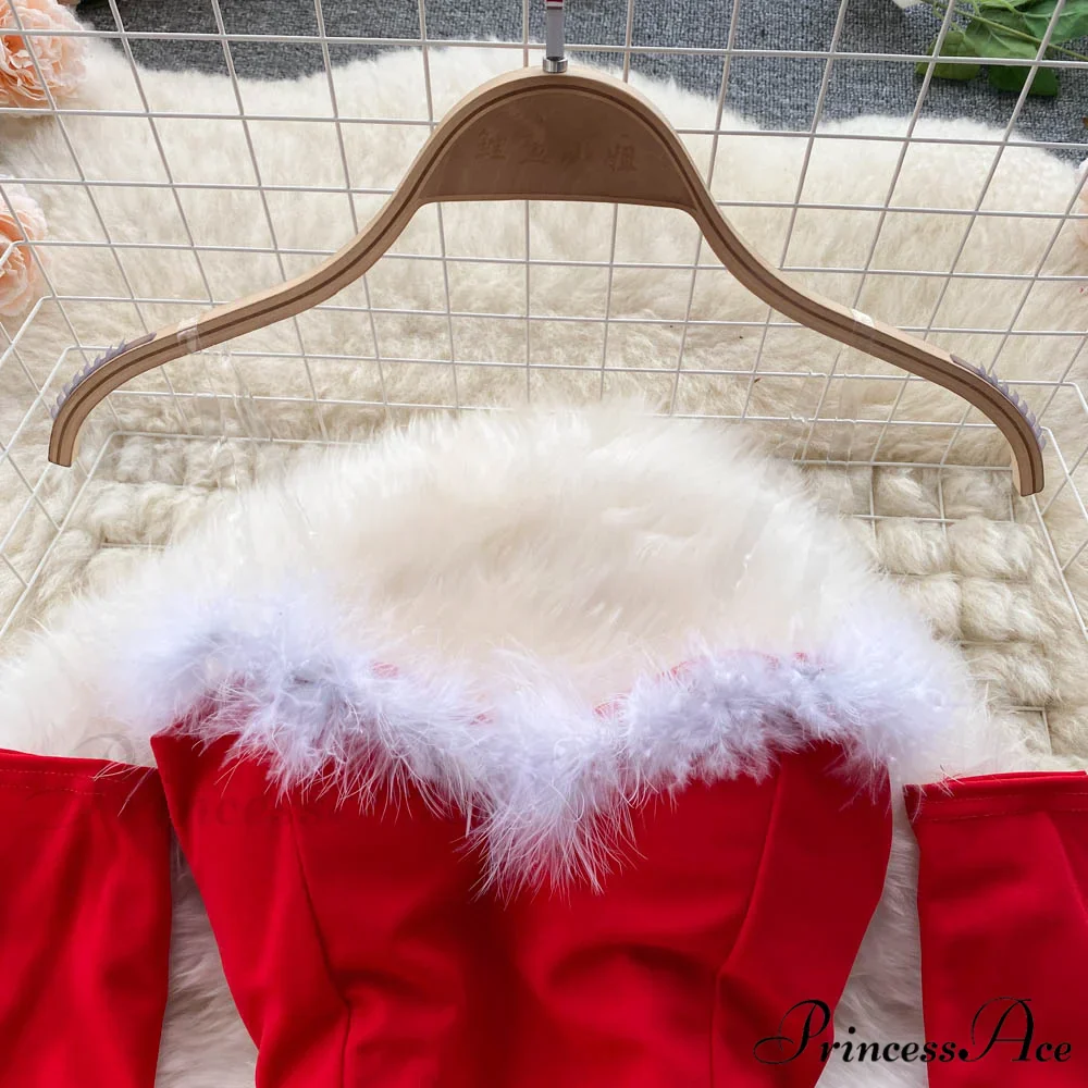 Gown Red for Backless Furry Strapless Elegant - Women Party New Year/Christmas/Femme - Image 11