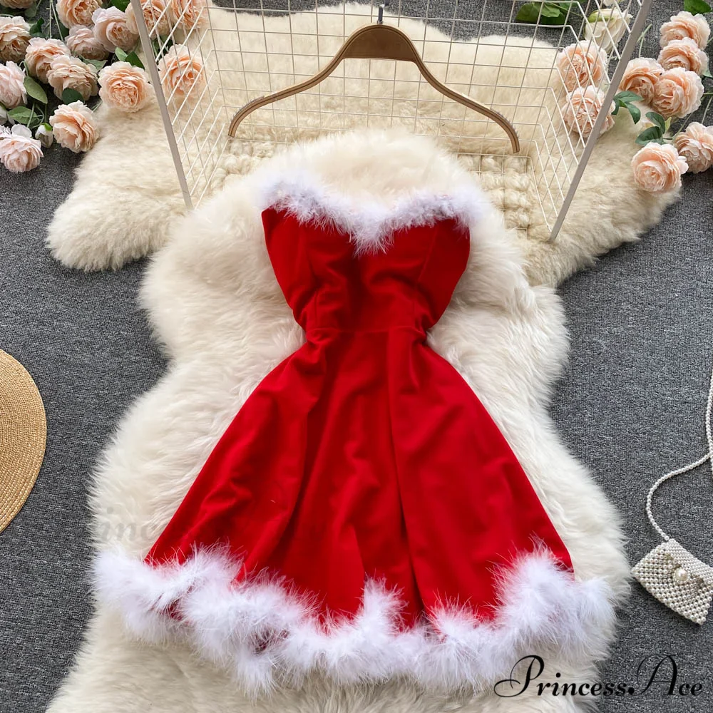 Gown Red for Backless Furry Strapless Elegant - Women Party New Year/Christmas/Femme - Image 14