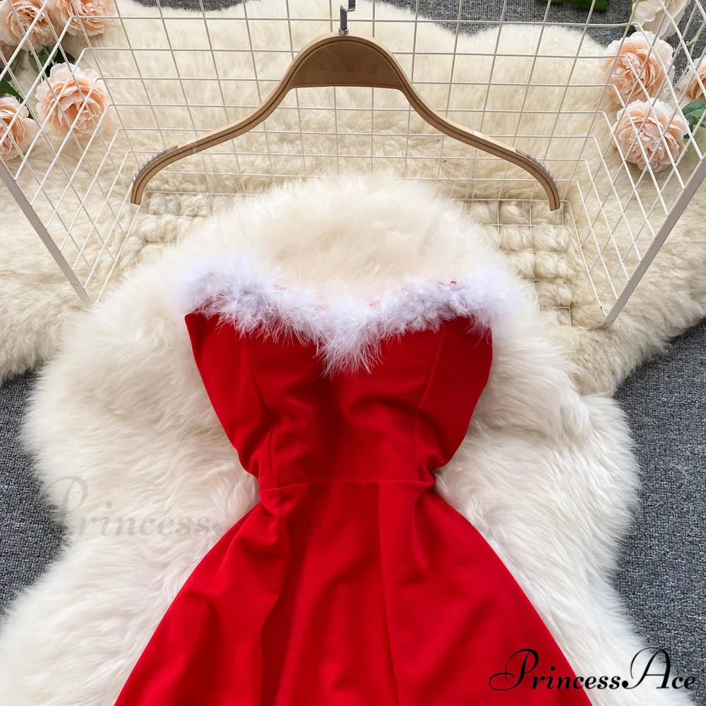 Gown Red for Backless Furry Strapless Elegant - Women Party New Year/Christmas/Femme - Image 15