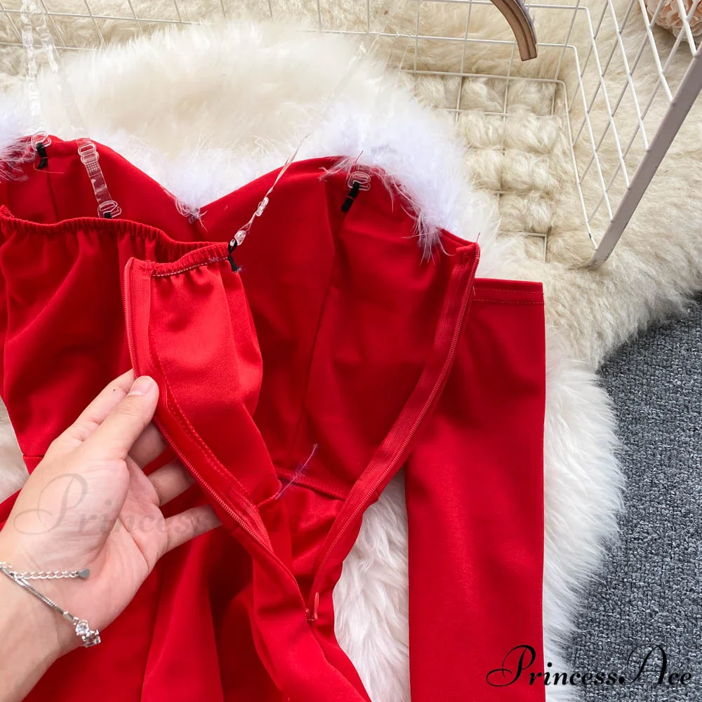 Gown Red for Backless Furry Strapless Elegant - Women Party New Year/Christmas/Femme - Image 20
