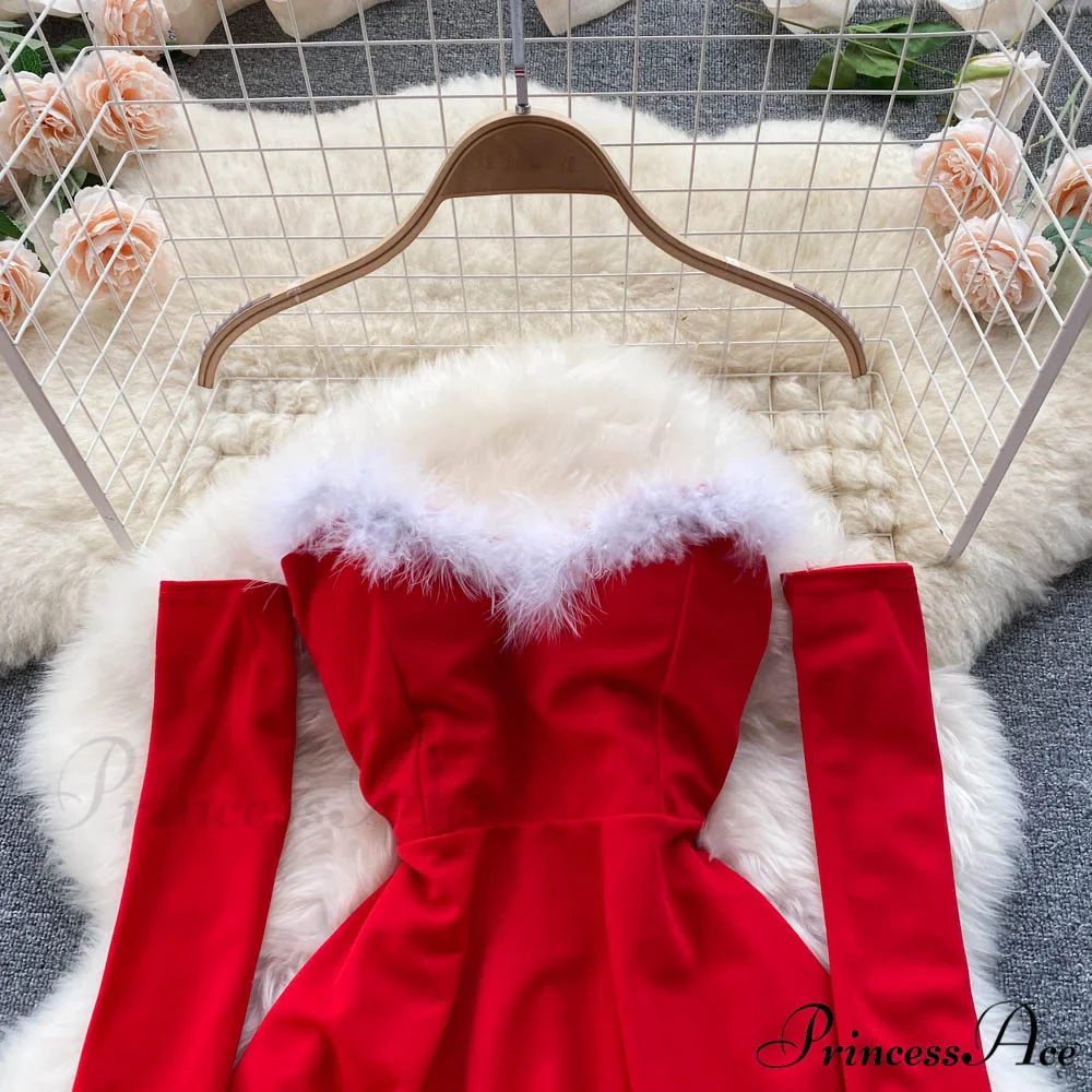 Gown Red for Backless Furry Strapless Elegant - Women Party New Year/Christmas/Femme - Image 8