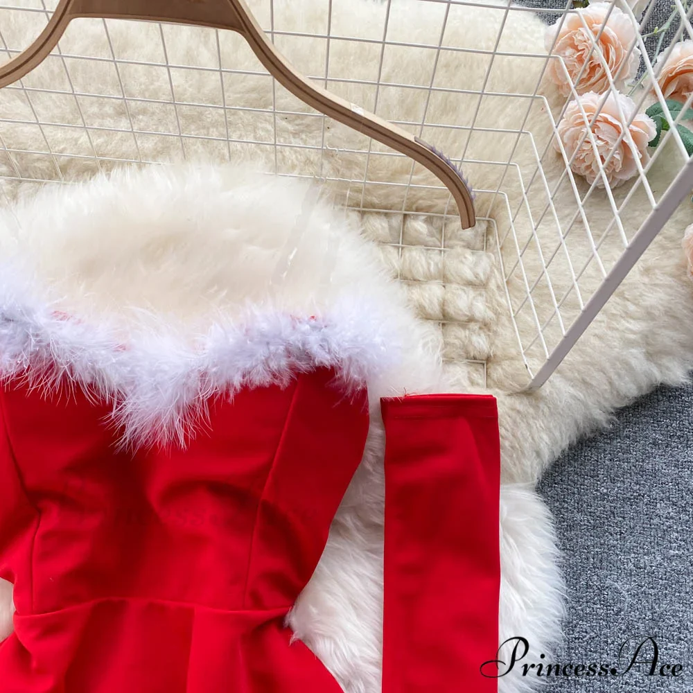 Gown Red for Backless Furry Strapless Elegant - Women Party New Year/Christmas/Femme - Image 9
