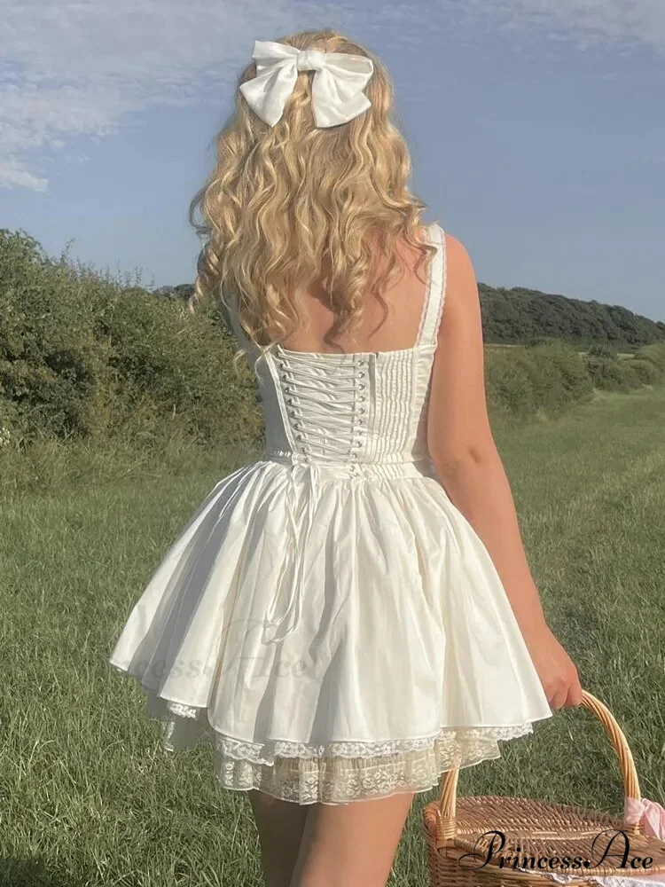Women Festive Clothing Up A Lace Spaghetti Line White Gown Mini Party Elegant Strap Casual Warm-Season 2024 - Image 5
