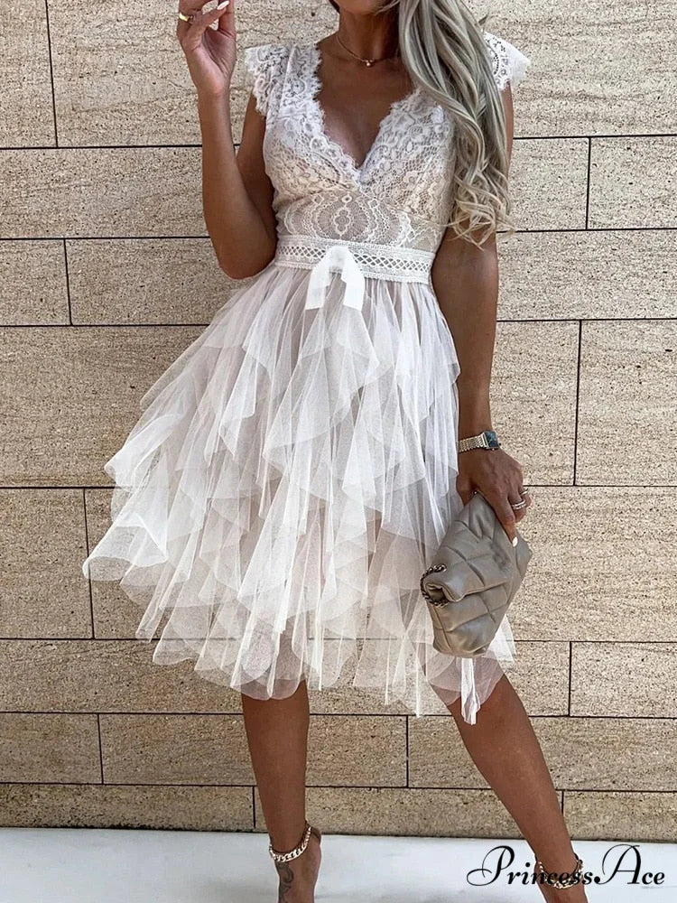 Backless Party Asymmetrical Sleeveless V Lace Gown Neck Warm-Season Patchwork Black Fit Hollow Slim - Out - Gown Sexy Dress - Image 2