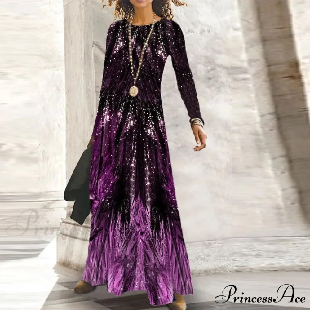 Full-Length Party Gown Long Gown Bohemian Neck Round Office Slim Lady Shiny Vintage Spring Dresses - Image 10