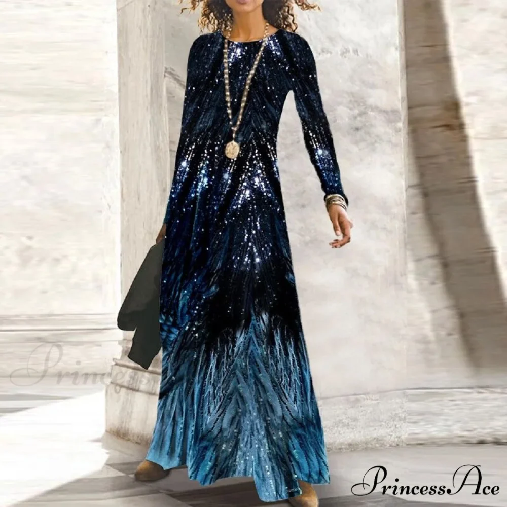 Full-Length Party Gown Long Gown Bohemian Neck Round Office Slim Lady Shiny Vintage Spring Dresses - Image 11