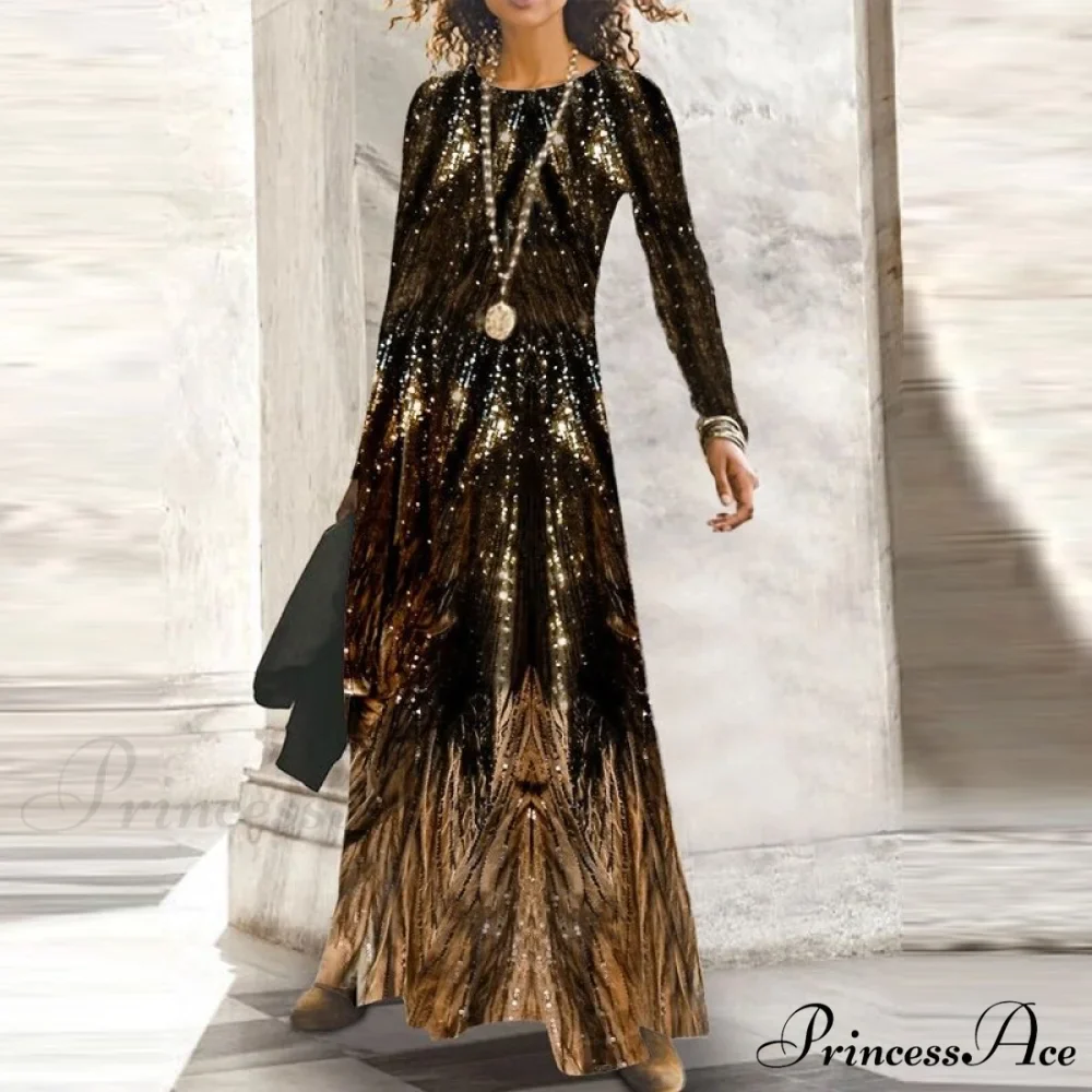 Full-Length Party Gown Long Gown Bohemian Neck Round Office Slim Lady Shiny Vintage Spring Dresses - Image 12