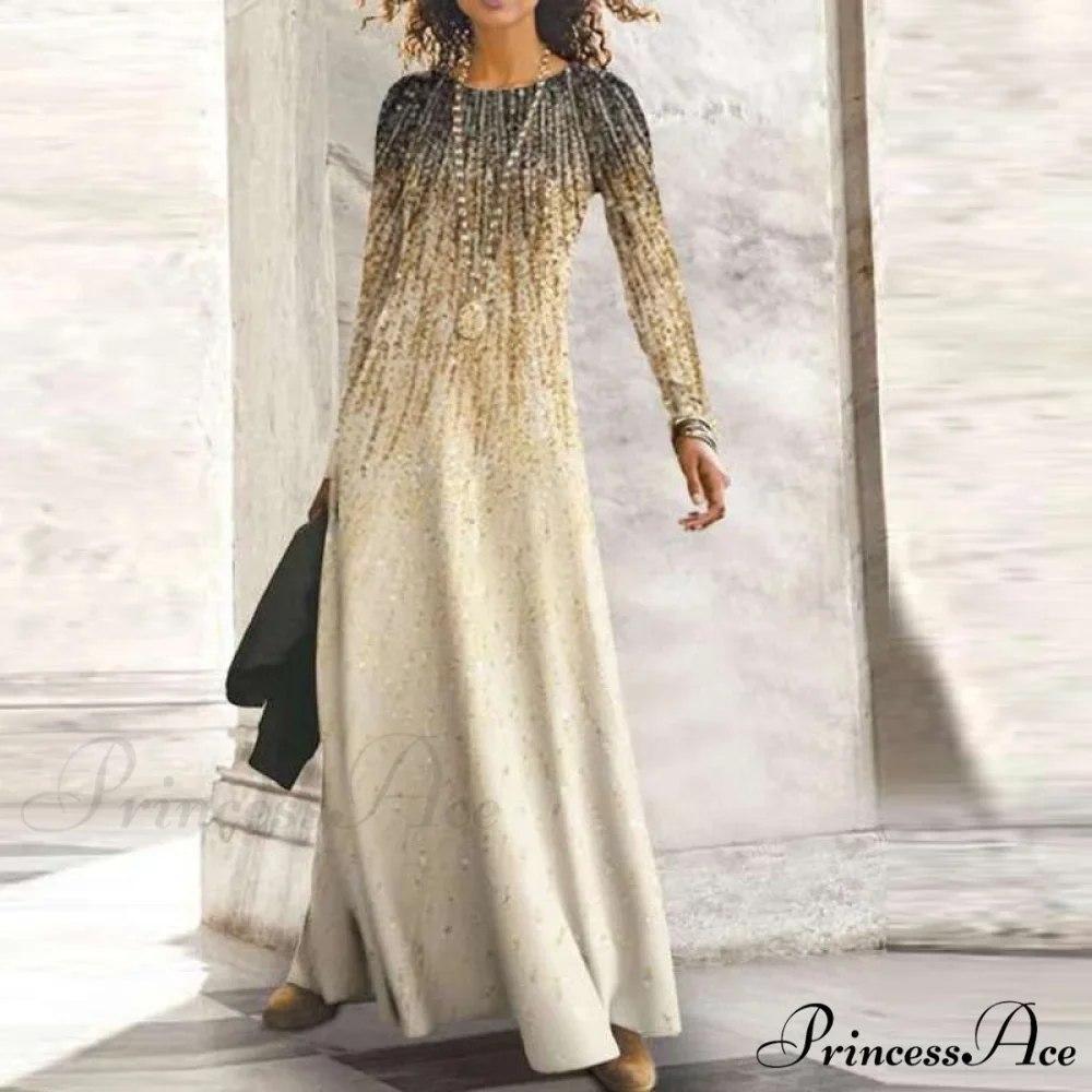 Full-Length Party Gown Long Gown Bohemian Neck Round Office Slim Lady Shiny Vintage Spring Dresses - Image 4