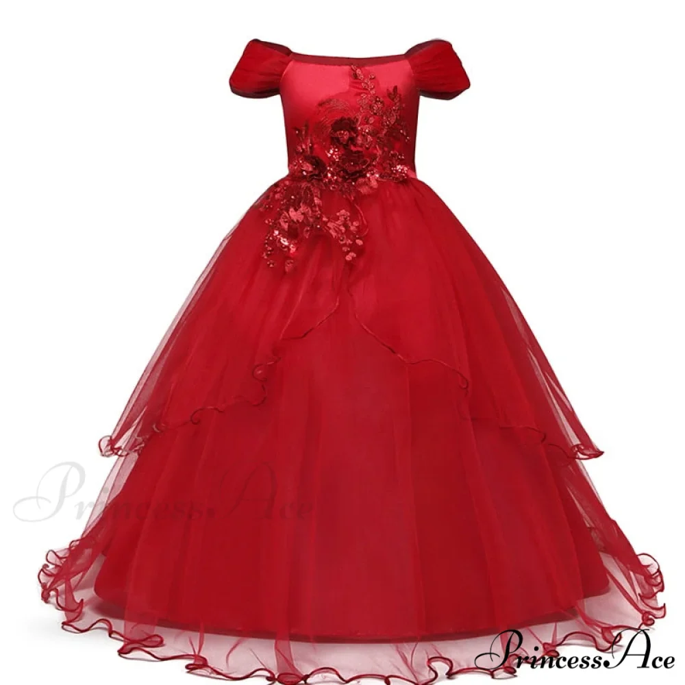 Embroidery Gown 6-14 Lace Wedding Flower Teen Party Girls Birthday Formal For Christmas Clothes Red Kids Dresses Gown Yrs - Image 11