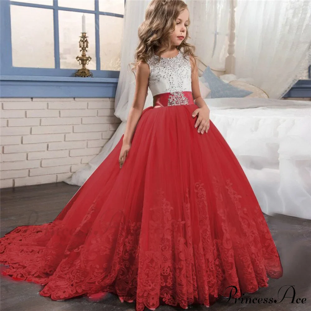 Embroidery Gown 6-14 Lace Wedding Flower Teen Party Girls Birthday Formal For Christmas Clothes Red Kids Dresses Gown Yrs - Image 4
