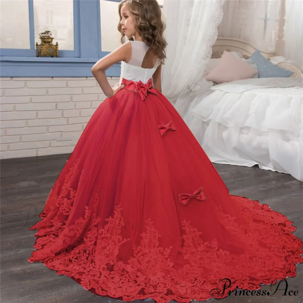 Embroidery Gown 6-14 Lace Wedding Flower Teen Party Girls Birthday Formal For Christmas Clothes Red Kids Dresses Gown Yrs - Image 5