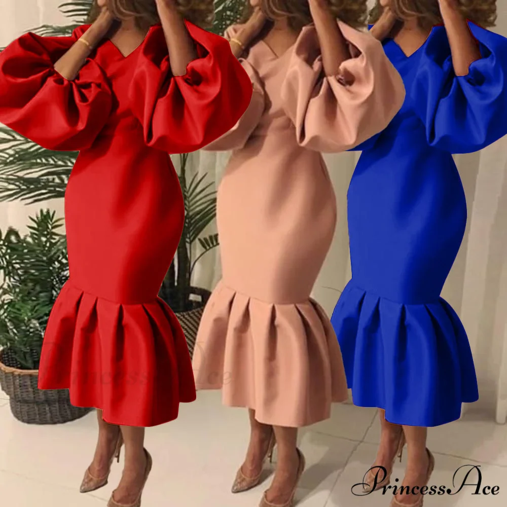 Autumn Spring Occasion Female V Neck Event BerryBetty Gown African Puff Sexy Bodycon Women Fashion Robes Sleeves Party Long Vestidos - Image 2