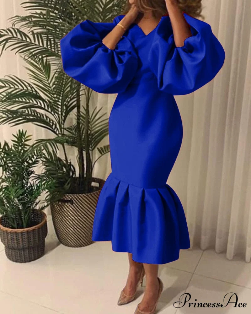 Autumn Spring Occasion Female V Neck Event BerryBetty Gown African Puff Sexy Bodycon Women Fashion Robes Sleeves Party Long Vestidos - Image 3