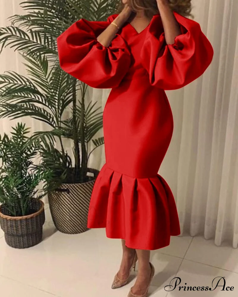 Autumn Spring Occasion Female V Neck Event BerryBetty Gown African Puff Sexy Bodycon Women Fashion Robes Sleeves Party Long Vestidos - Image 5