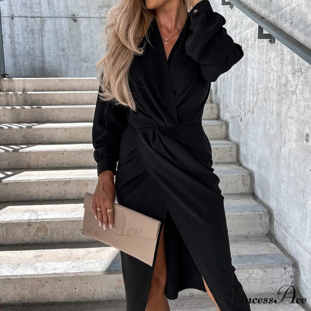 Neck V Elegant Slim Gown Party Cross for Fit Women - Image 5