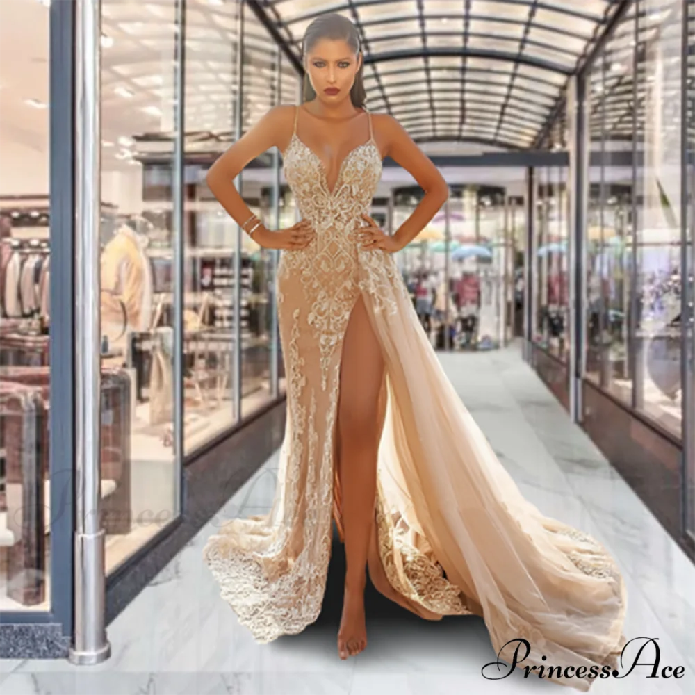 V - Party for Sequined Evening Elegant Wedding Gown Neck Women Deep Full-Length Wear - Image 3