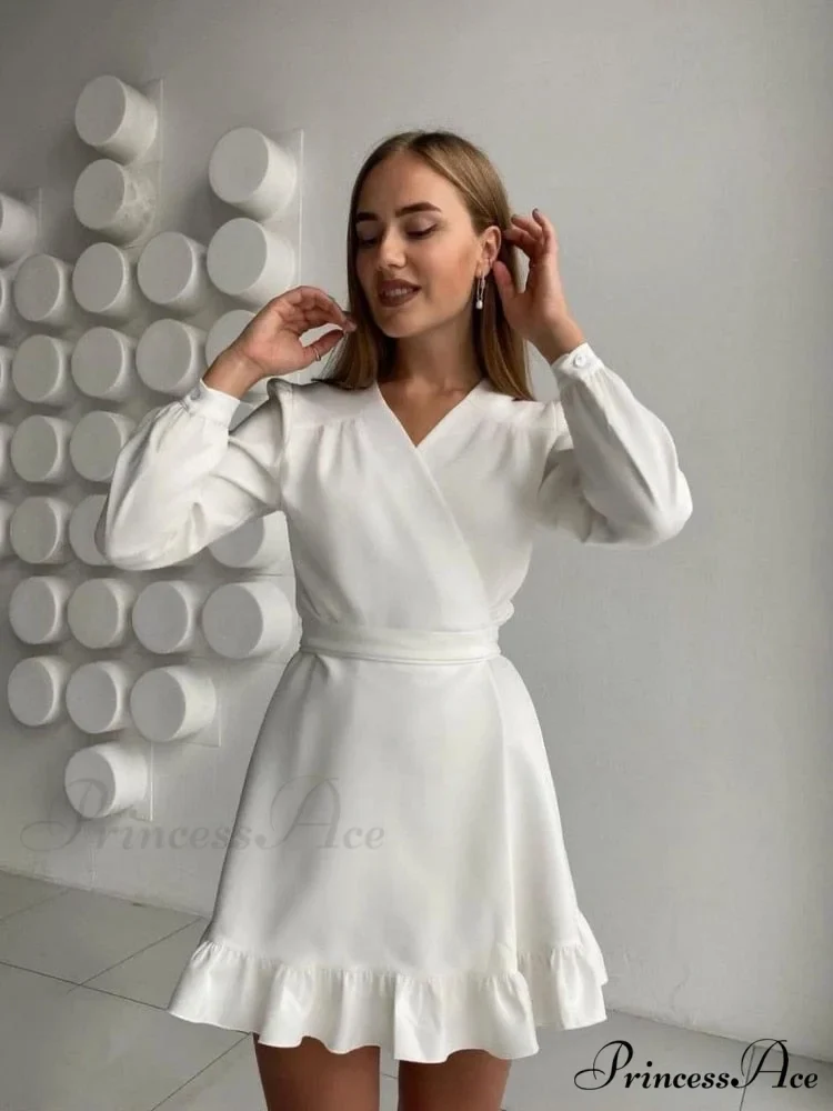 Gown Dresses Elegant Arm Women V-Neck Sweet Spring Long Party Solid Clothes - Image 2