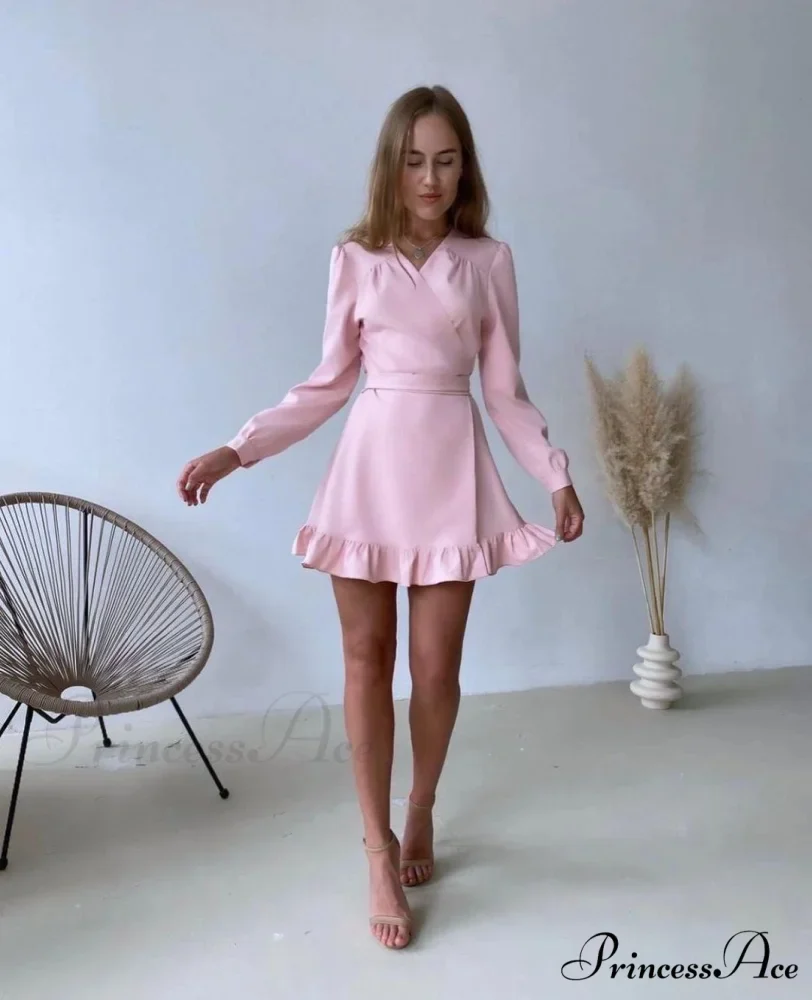 Gown Dresses Elegant Arm Women V-Neck Sweet Spring Long Party Solid Clothes - Image 3