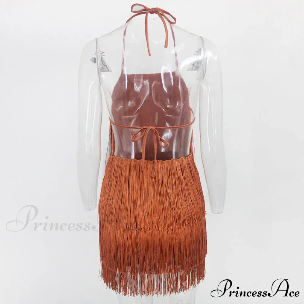 Party Fringe Bandage Halter Warm-Season Club Bodycon Tassel Gown Mini Casual 2024 Gown Backless Vestidos - Image 12