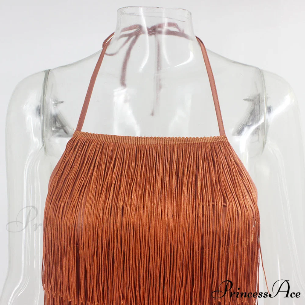 Party Fringe Bandage Halter Warm-Season Club Bodycon Tassel Gown Mini Casual 2024 Gown Backless Vestidos - Image 13