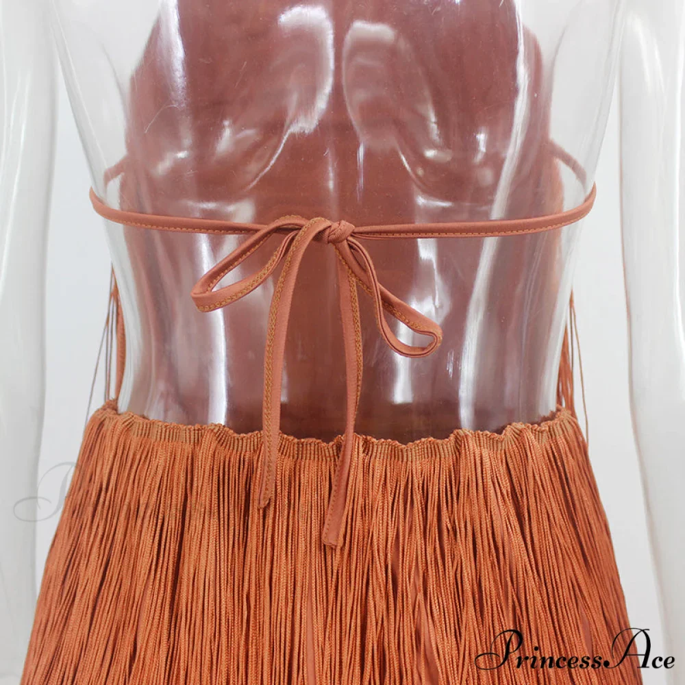 Party Fringe Bandage Halter Warm-Season Club Bodycon Tassel Gown Mini Casual 2024 Gown Backless Vestidos - Image 14