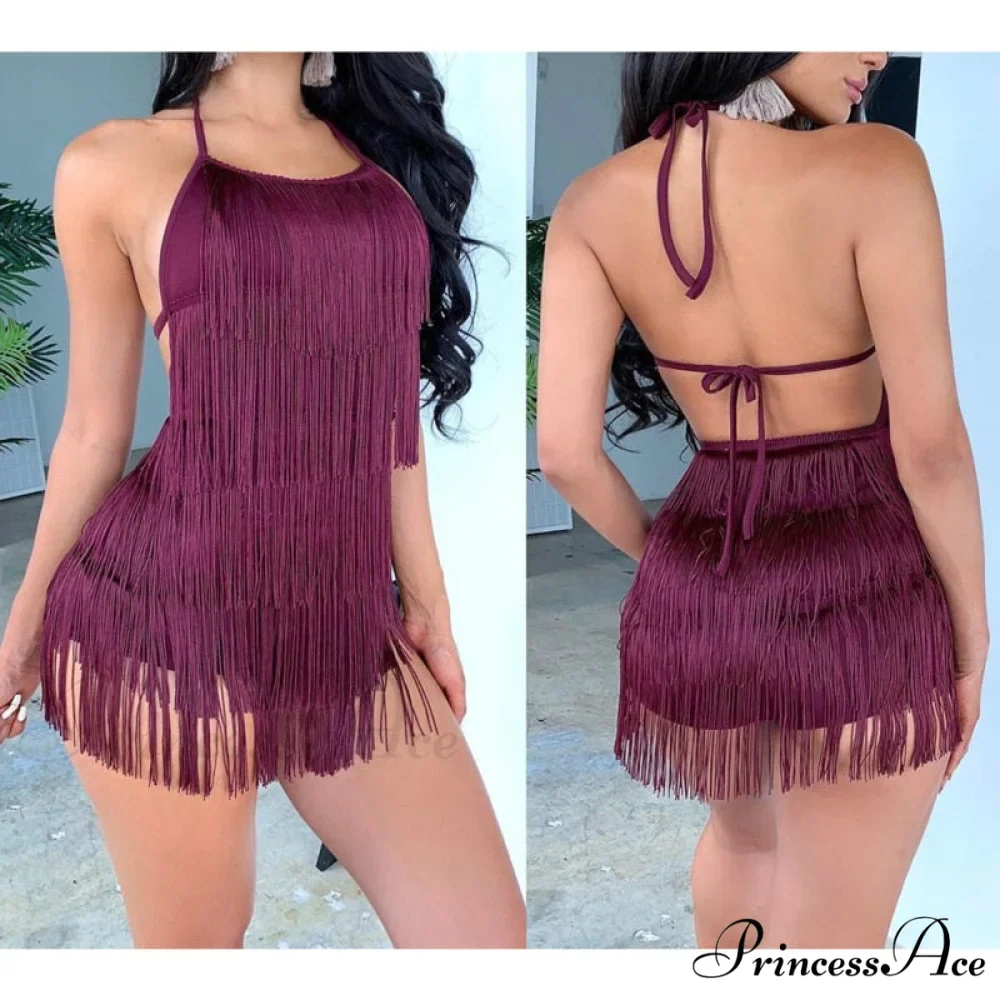 Party Fringe Bandage Halter Warm-Season Club Bodycon Tassel Gown Mini Casual 2024 Gown Backless Vestidos - Image 3