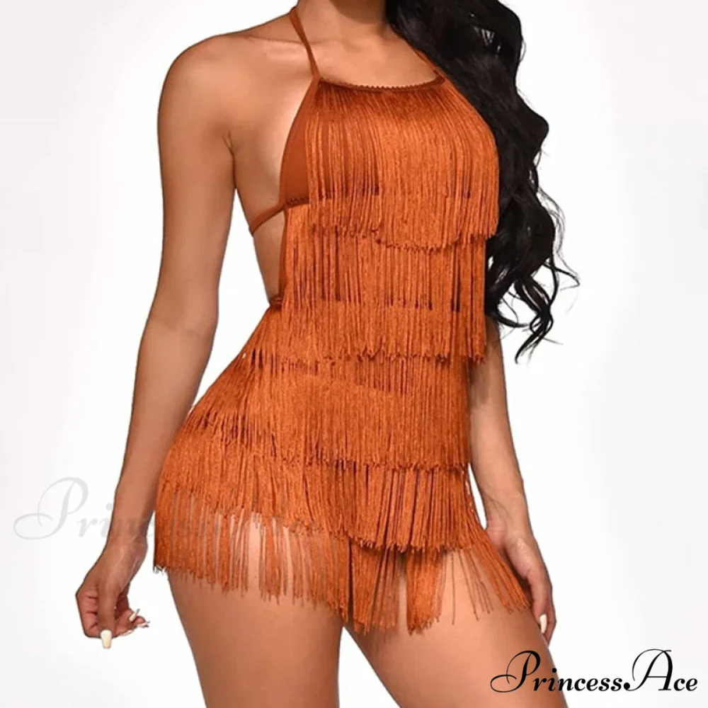 Party Fringe Bandage Halter Warm-Season Club Bodycon Tassel Gown Mini Casual 2024 Gown Backless Vestidos - Image 4