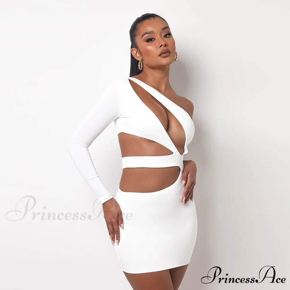 Autumn Bodycon - White Out Shoulder Evening Women Club Gown - Cut One Dress - Image 4