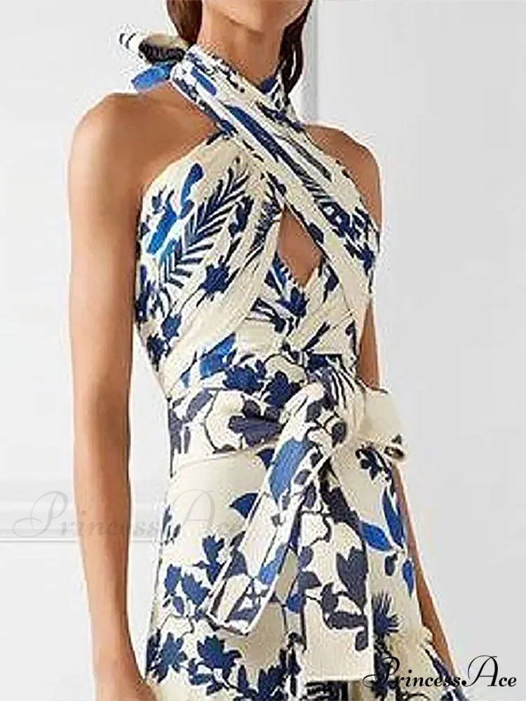 Ruffled Aesthetic Sleeveless for Women's with - Party Vestidos Neck-mounted Hem Formal Elegant Patterned Layered Evening Wear Design Dress - Image 2