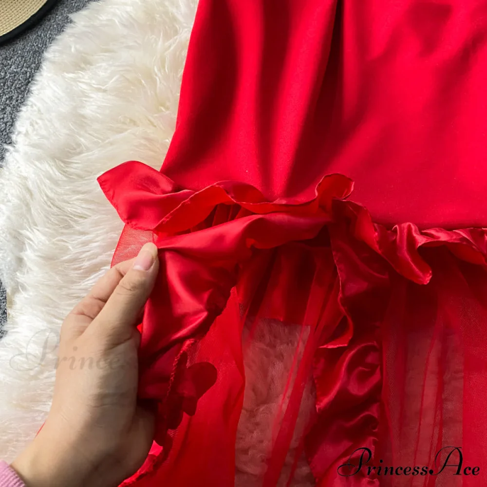 Women Sexy Female Dresses Patchwork Bodycon Strapless Gown Red Mesh Party Dinner Slim Strap Warm-Season Long Spaghetti Dress - Image 15