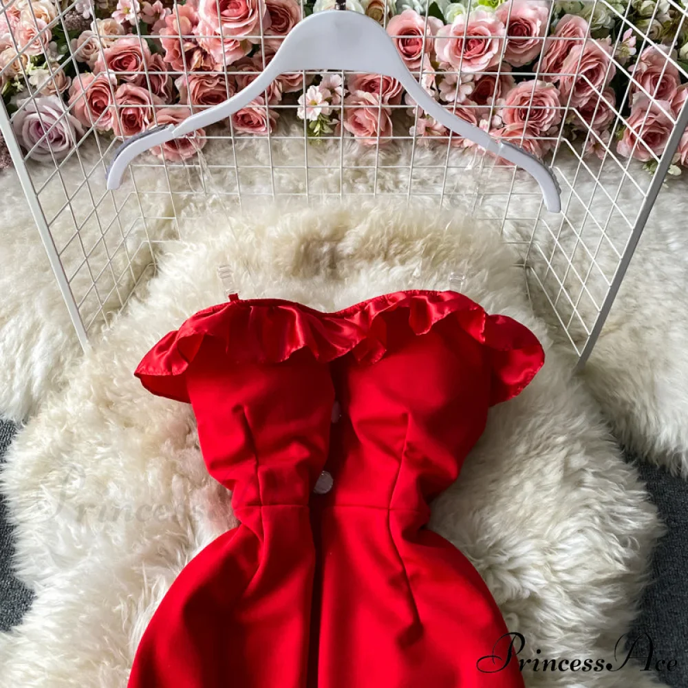 Women Sexy Female Dresses Patchwork Bodycon Strapless Gown Red Mesh Party Dinner Slim Strap Warm-Season Long Spaghetti Dress - Image 7