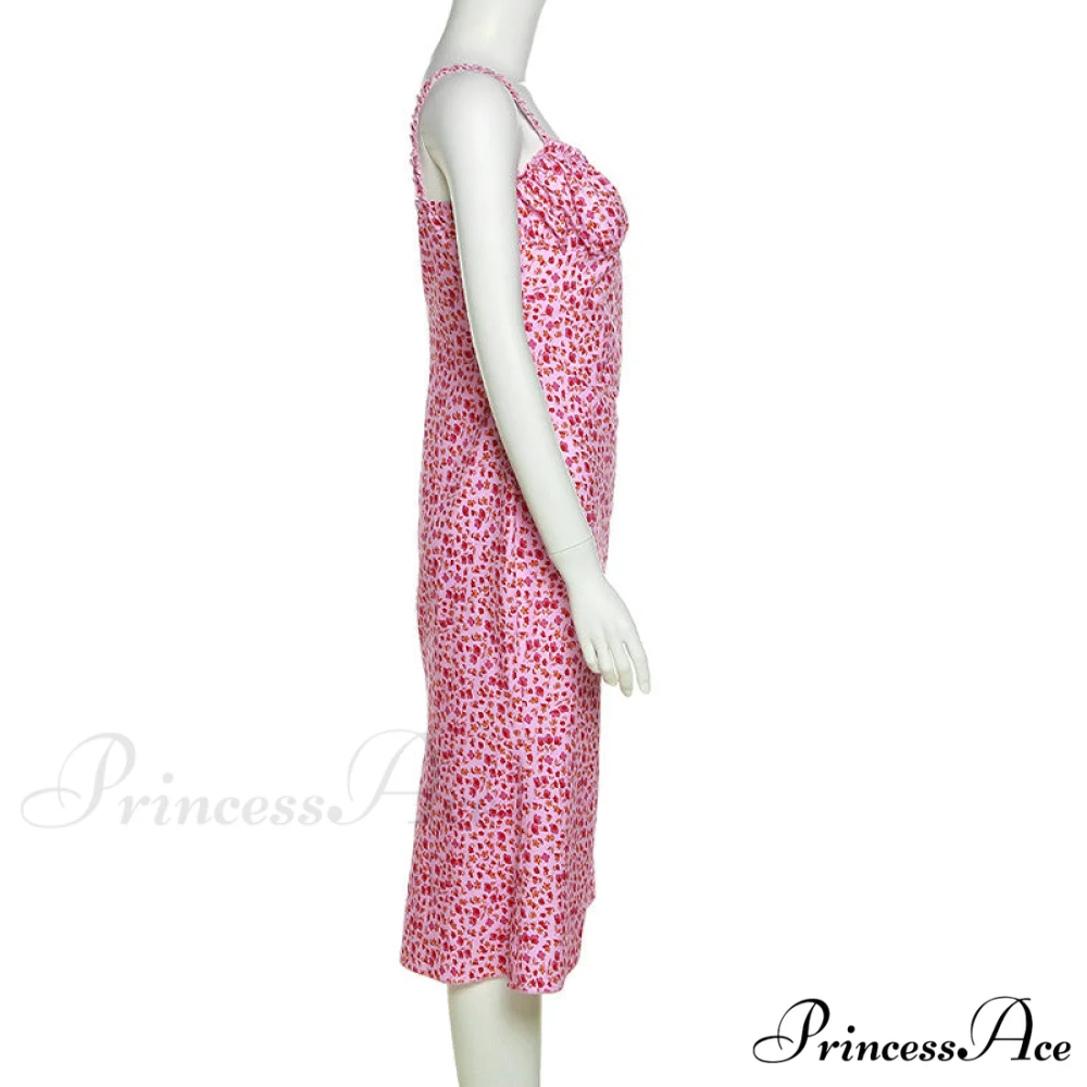 Straps and Design Flowered Warm-Season Long Bodycon Ruched Pink Coastal with Casual Gown Detail - Image 6
