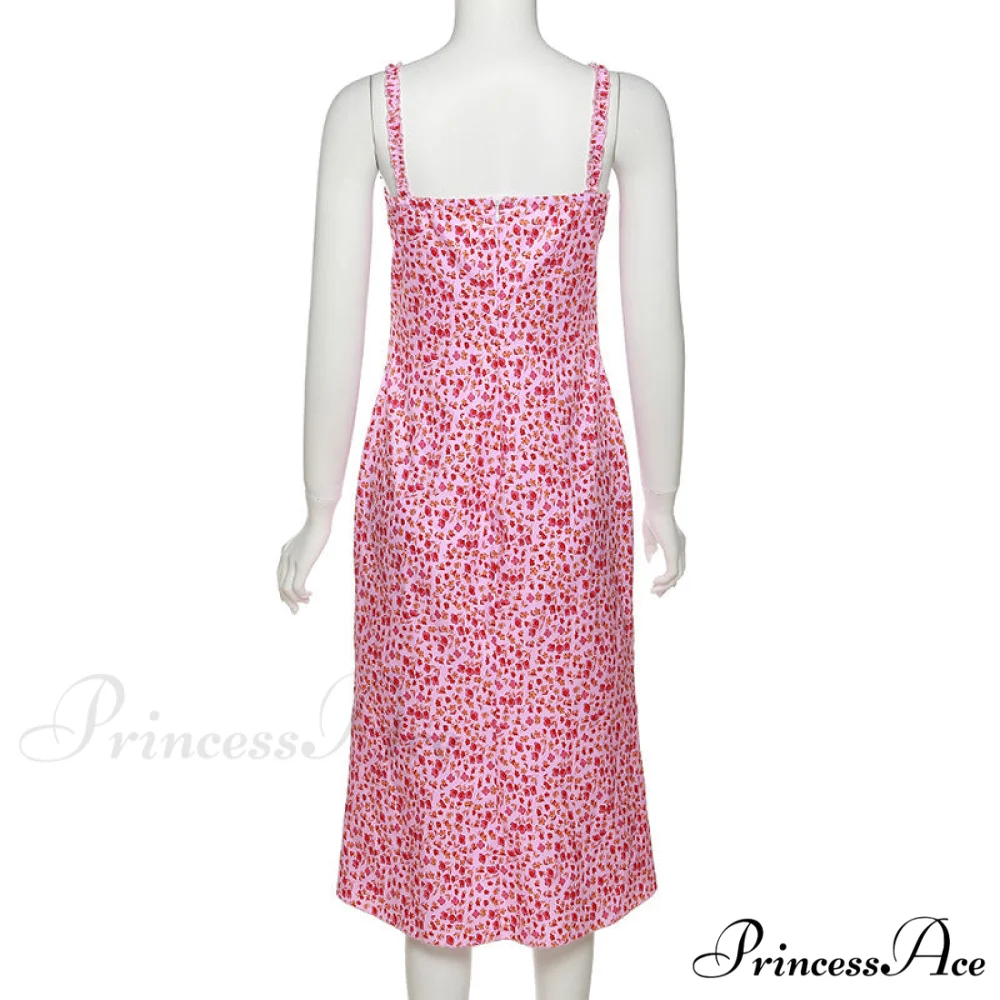 Straps and Design Flowered Warm-Season Long Bodycon Ruched Pink Coastal with Casual Gown Detail - Image 7