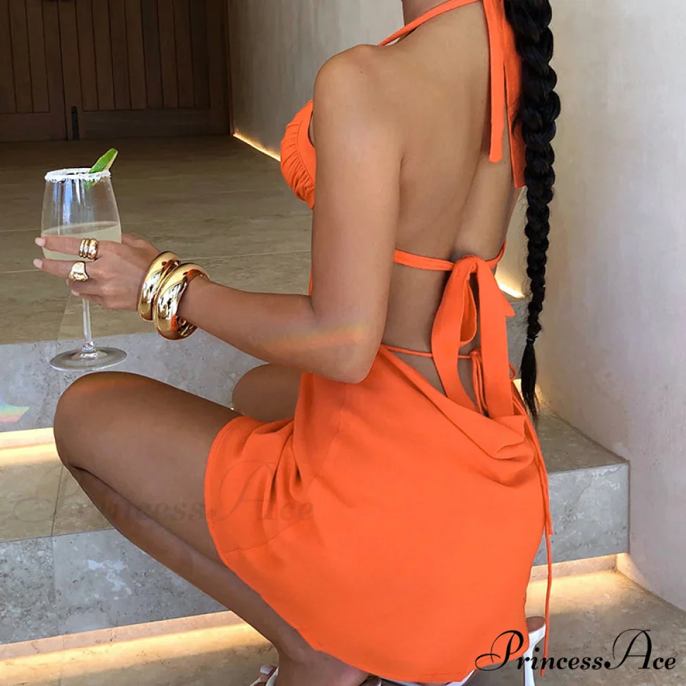 Halter Backless Bandage Women Slim Bodycon Hollow Out Warm-Season Mini Strapless Party Sexy Gown Dress - Image 22