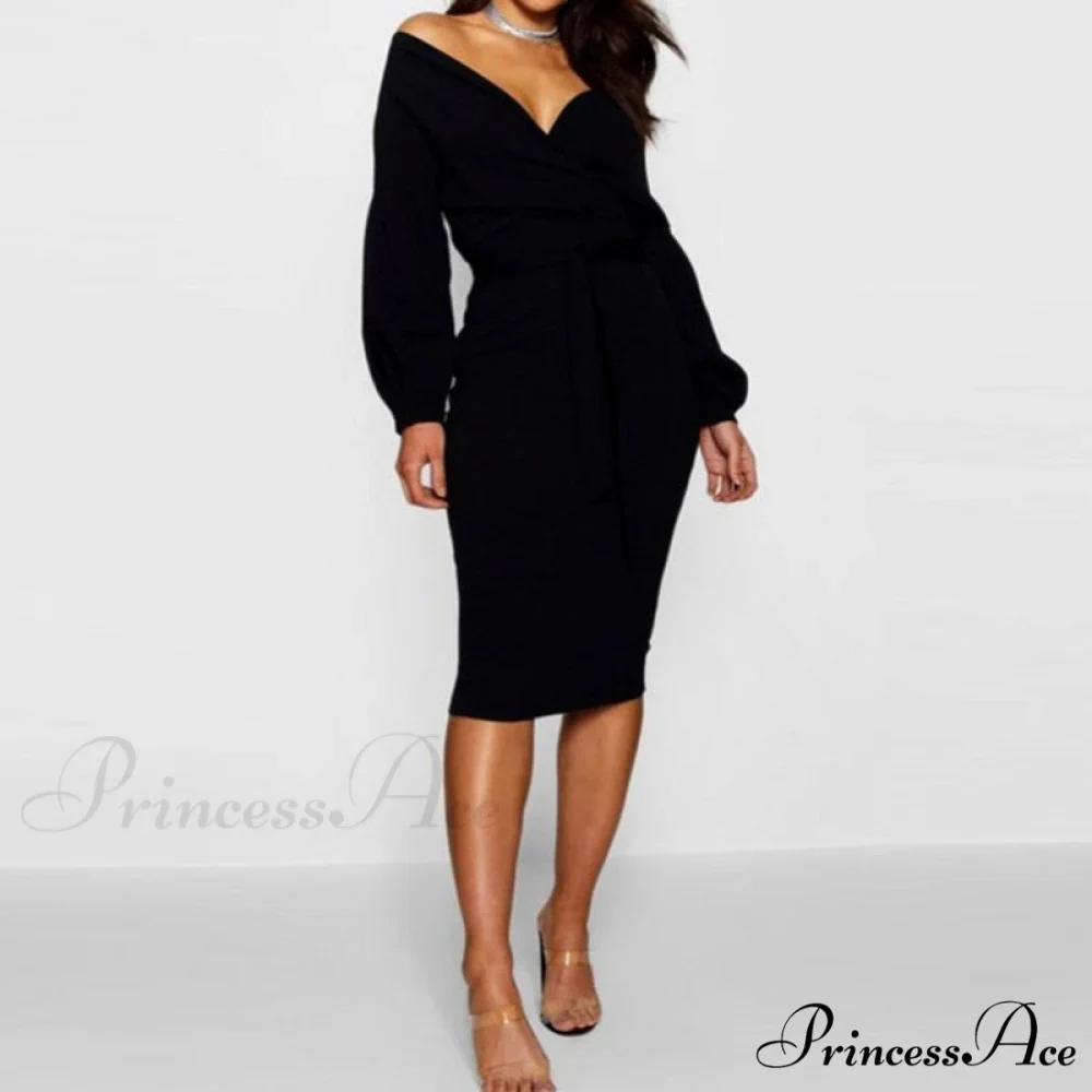 Gown with Bodycon and Spring Deep V Neck Lantern Sleeves Sashes - Image 2