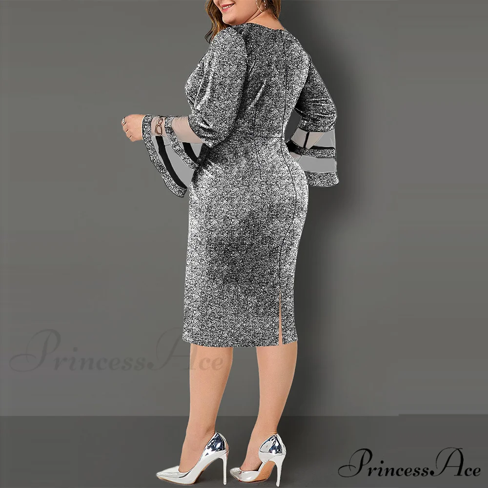Autumn Women Party Silk Gown Elegant Mesh V - Size Arm Neck for Plus Club Evening Outfit Bright Wedding 8XL - Image 16