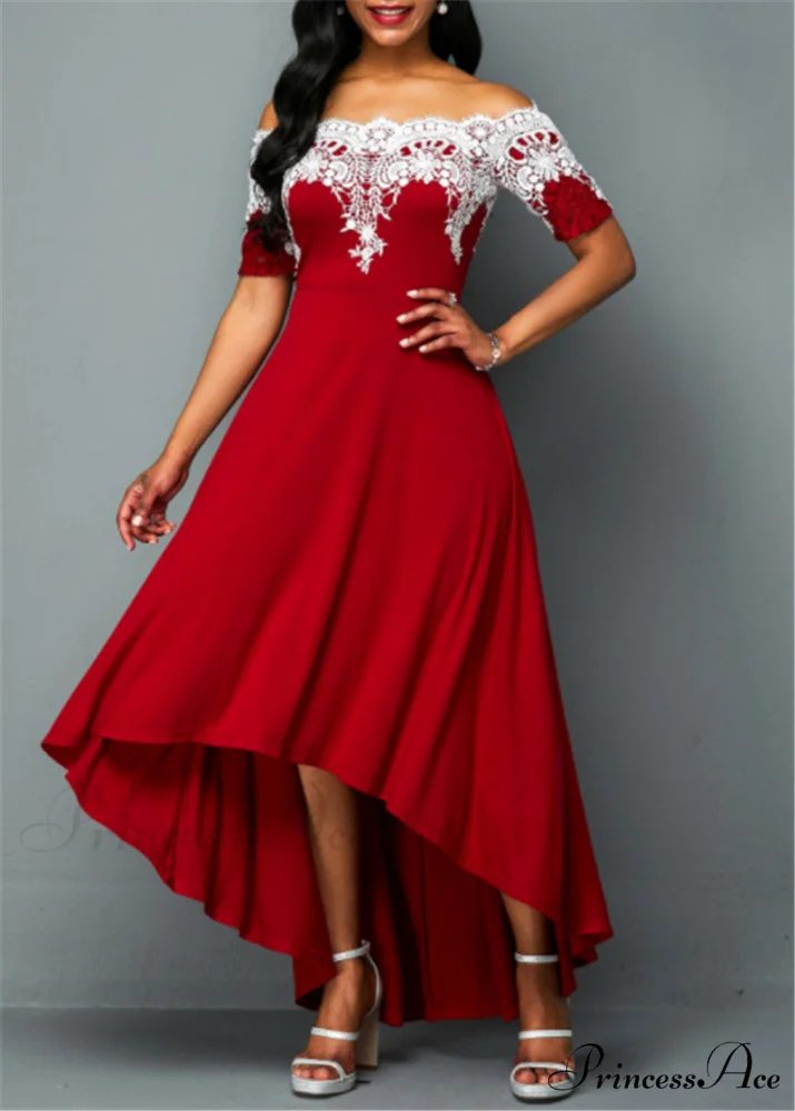 Sexy 5XL Lace One-Shoulder Elegant Gown Irregular Party - Backless Dress - Image 10