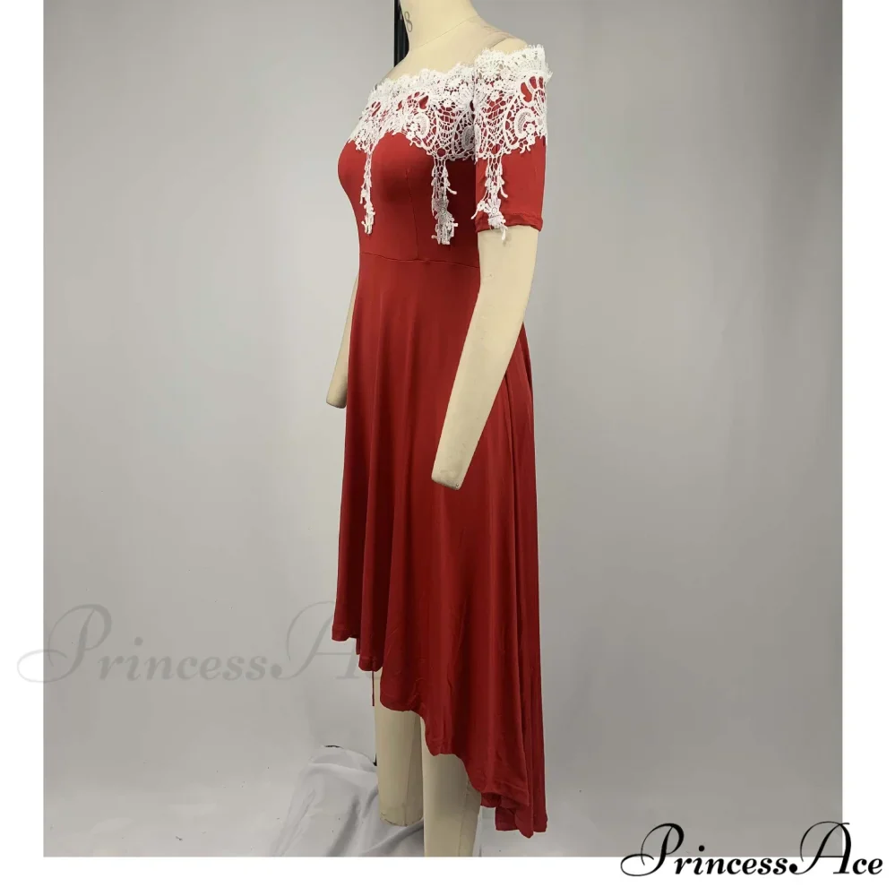 Sexy 5XL Lace One-Shoulder Elegant Gown Irregular Party - Backless Dress - Image 14
