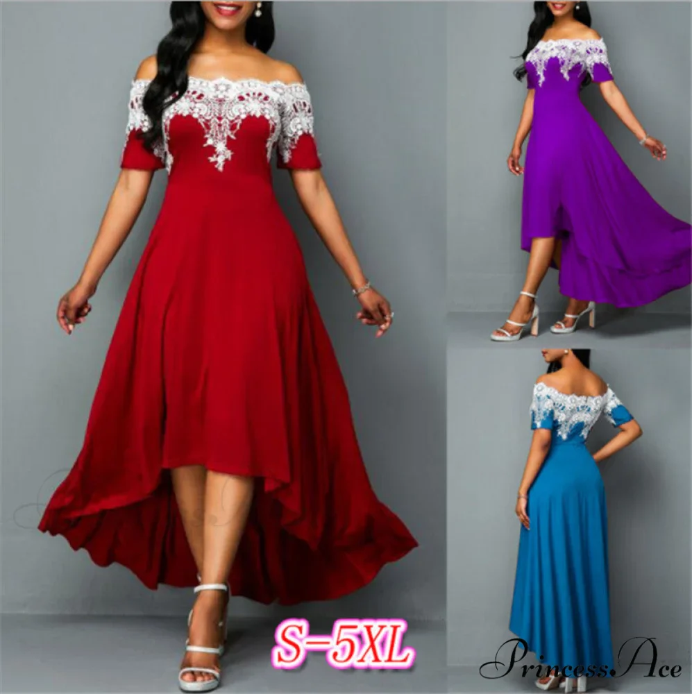 Sexy 5XL Lace One-Shoulder Elegant Gown Irregular Party - Backless Dress - Image 2