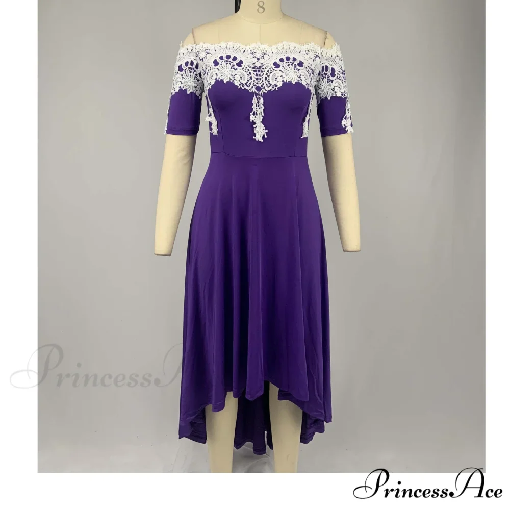 Sexy 5XL Lace One-Shoulder Elegant Gown Irregular Party - Backless Dress - Image 3