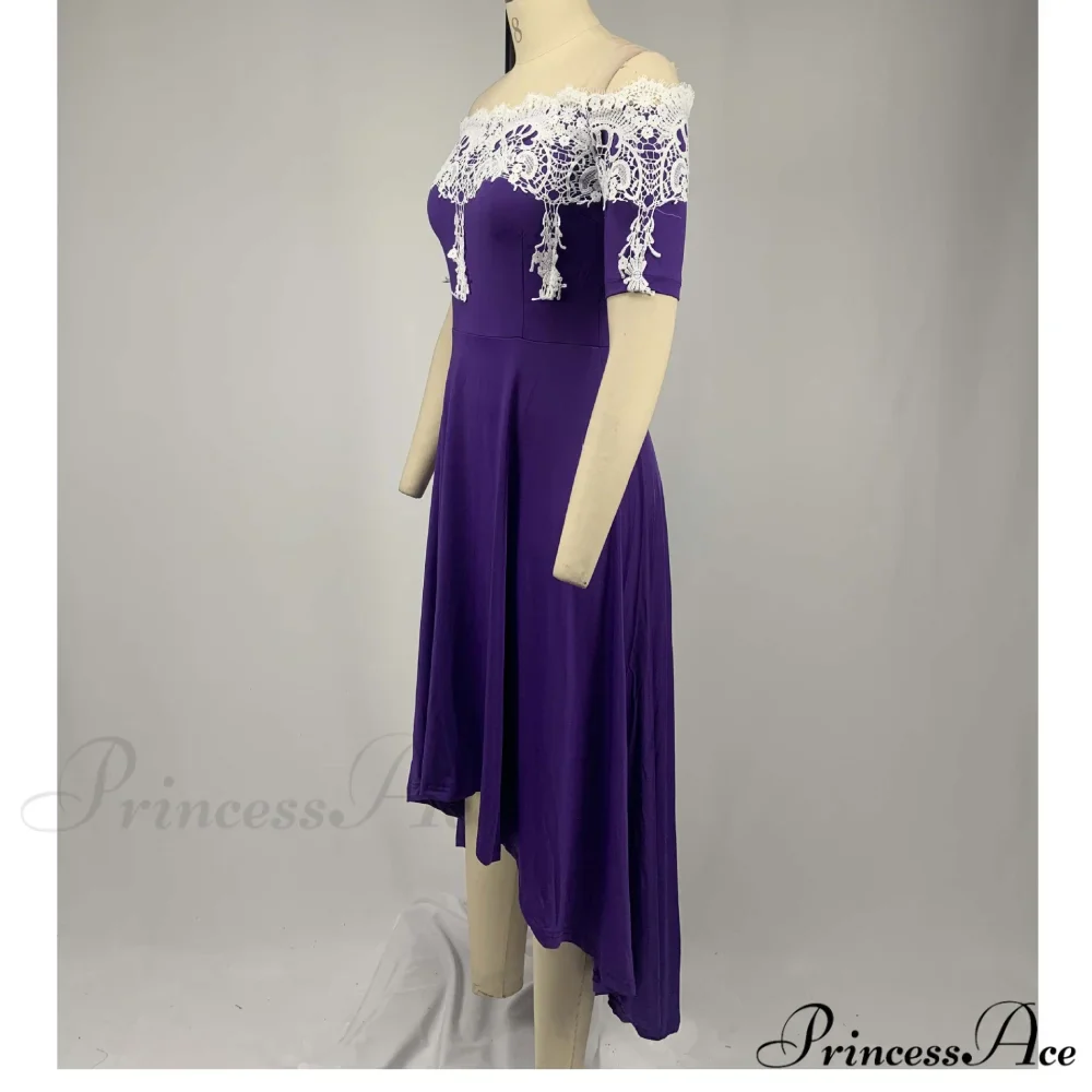 Sexy 5XL Lace One-Shoulder Elegant Gown Irregular Party - Backless Dress - Image 4